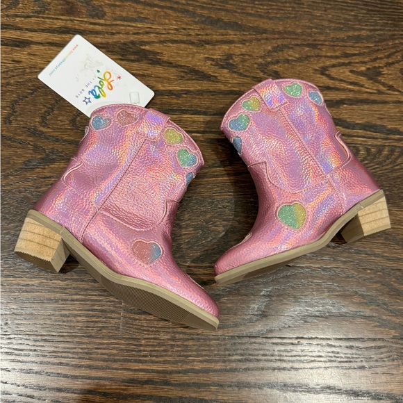 Lola + The Boys PINK IRIDESCENT HEART COWGIRL BOOTS size 22 6c toddler shoe - Picture 5 of 10